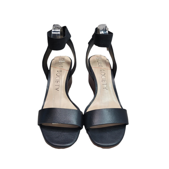 Sole Society Women's Kiah Leather Ankle Strap Wedge Sandals Black Size 9M / 40 - Picture 2 of 8